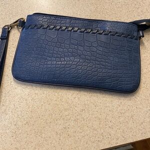 Dark Blue Faux Snakeskin Faux Leather wristlet